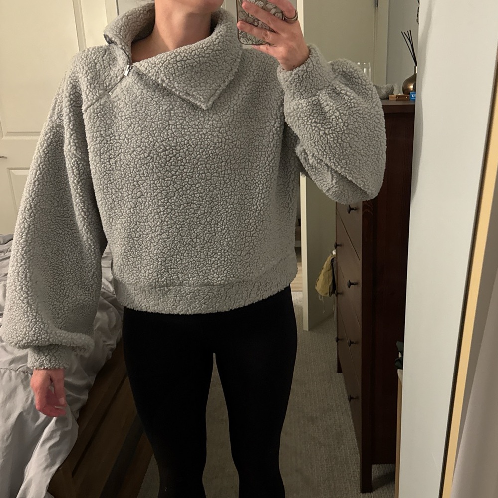Express Light Gray-Blue Sherpa Pullover